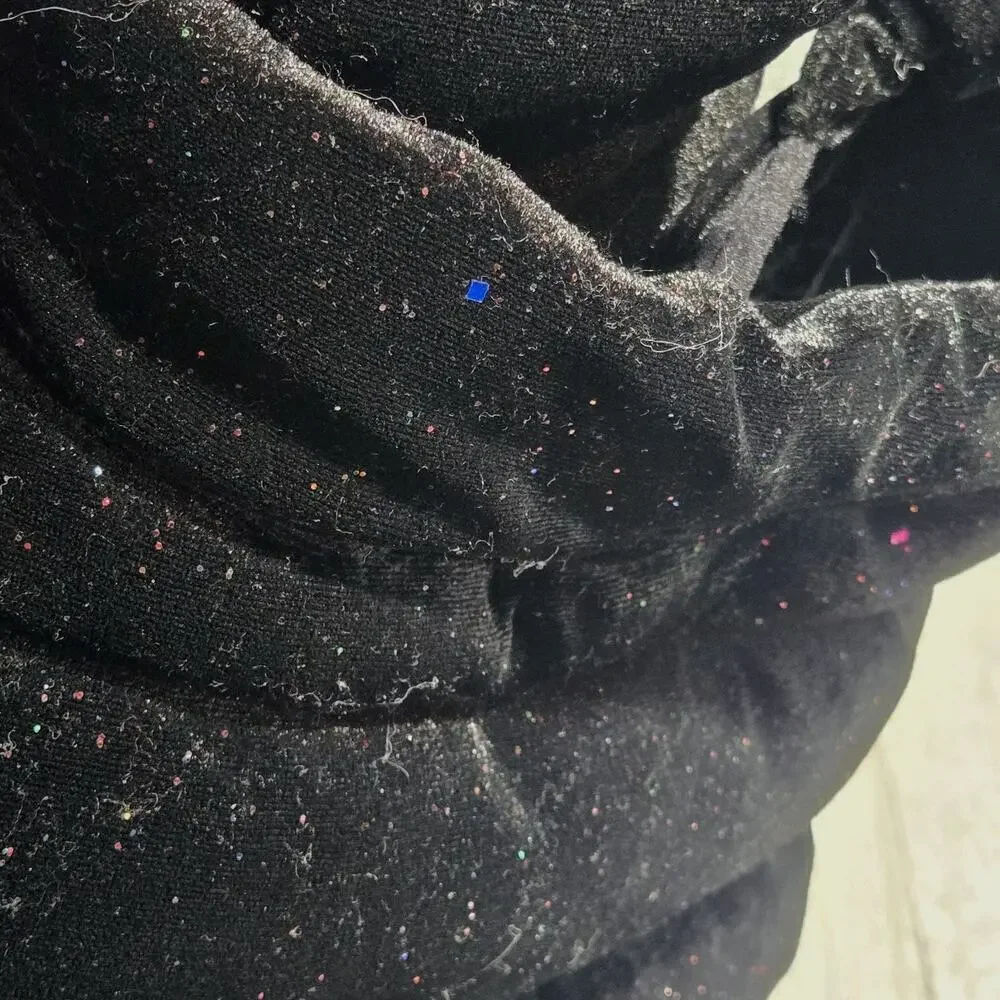 Fab Dog Pet Apparel Soft Velvety Puffer Coat Jacket Black Rainbow Sparkles L